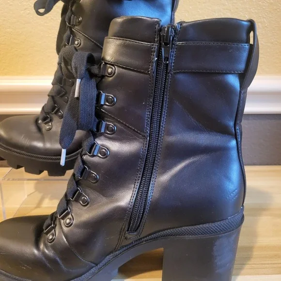 Mix No.6 Boots Valera Lace Up Combat Block Heels Black Faux Leather Women's 8M - Picture 6 of 16